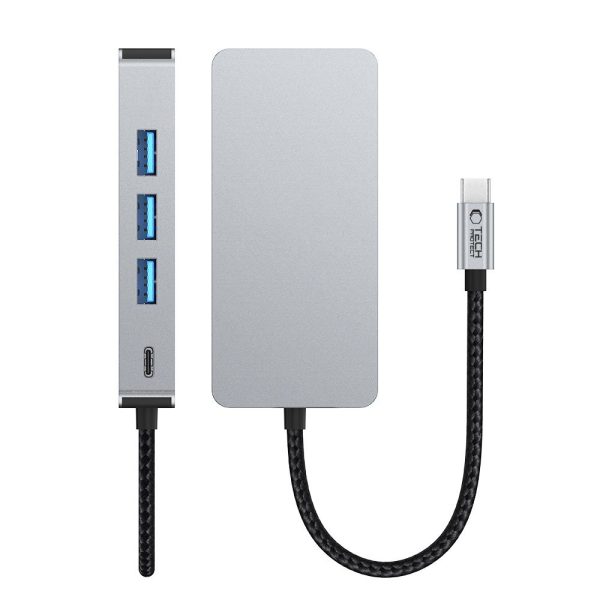 9in1 centrmezgla adapteris USB-C USB-A HDMI SD TF RJ45 4K 60Hz - pelēks