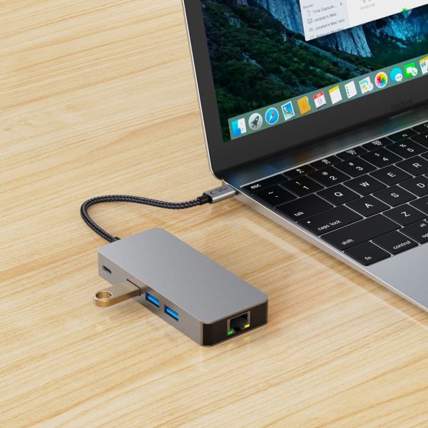 9in1 centrmezgla adapteris USB-C USB-A HDMI SD TF RJ45 4K 60Hz - pelēks