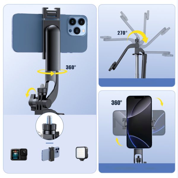 Selfiju nūja ar viedtālruņa turētāju, teleskopiska statīva 1,3 m - melna
