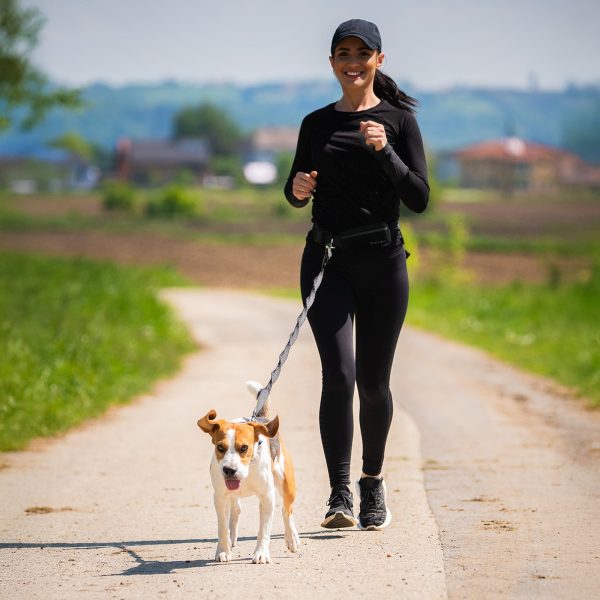 Gurnu josta skriešanai ar suni ar somu un elastīgu pavadu - melna