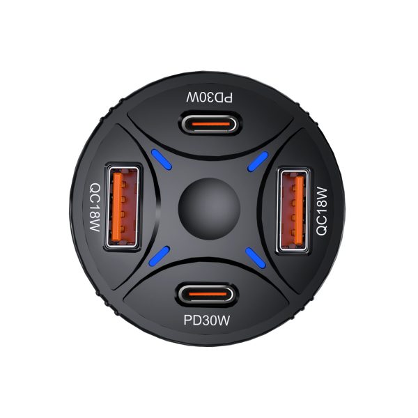 Automašīnas lādētājs 2xUSB-C 2xUSB-A 60W - melns