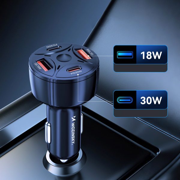 Automašīnas lādētājs 2xUSB-C 2xUSB-A 60W - melns