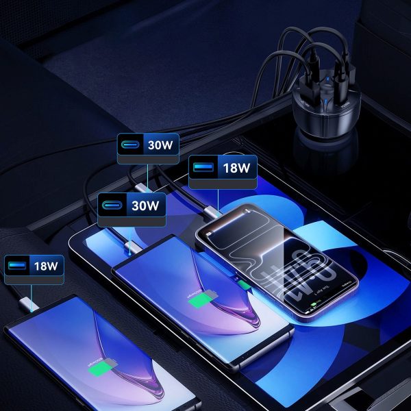 Automašīnas lādētājs 2xUSB-C 2xUSB-A 60W - melns