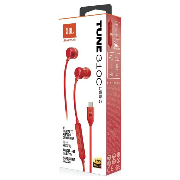 JBL Tune 310C USB-C vadu austiņas - sarkanas
