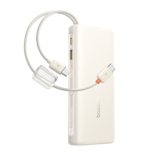 Powerbank 20000mAh 100W ar displeju un diviem USB-C kabeļiem - bēša