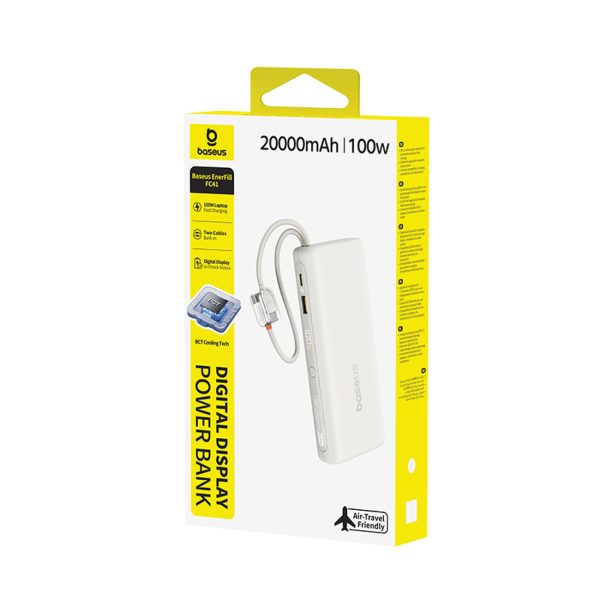 Powerbank 20000mAh 100W ar displeju un diviem USB-C kabeļiem - bēša