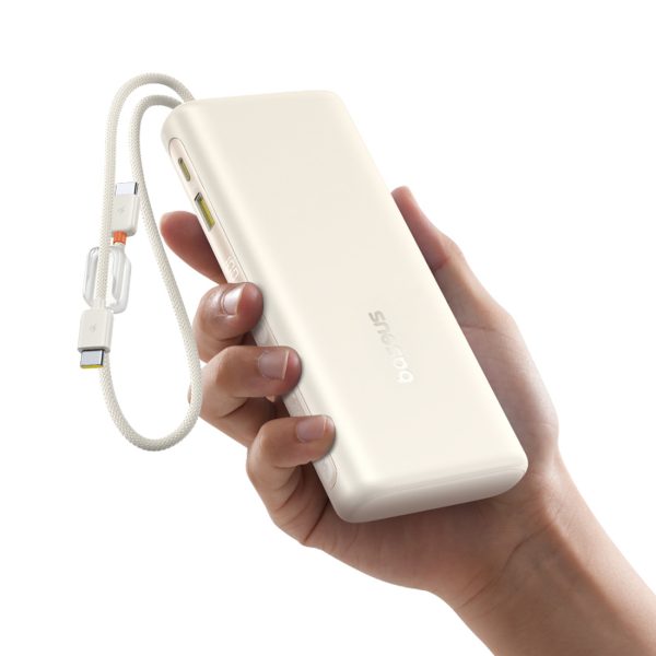 Powerbank 20000mAh 100W ar displeju un diviem USB-C kabeļiem - bēša