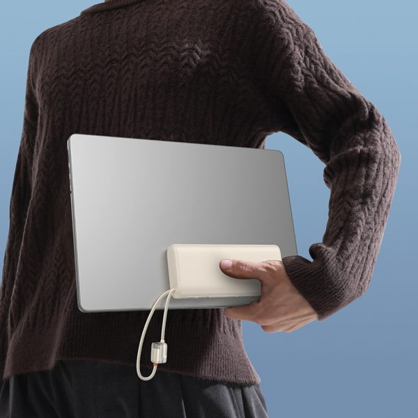 Powerbank 20000mAh 100W ar displeju un diviem USB-C kabeļiem - bēša