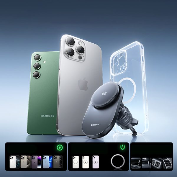 Magnētiskais automašīnas turētājs ar Qi2.2 režģa lādētāju un ventilatoru - melns