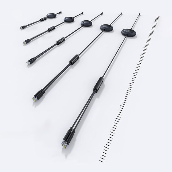 2-in-1 USB-C 100W izvelkams kabelis 1,2 m - melns