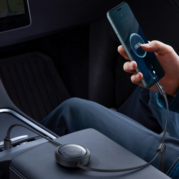 3-in-1 izvelkams kabelis USB-A - MicroUSB/Lightning/USB-C 100W 1.1m - melns