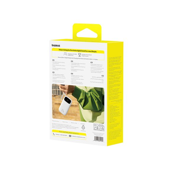 Powerbank 20000mAh ar displeju un iebūvētiem kabeļiem EnerFill FC31 22.5W - balts