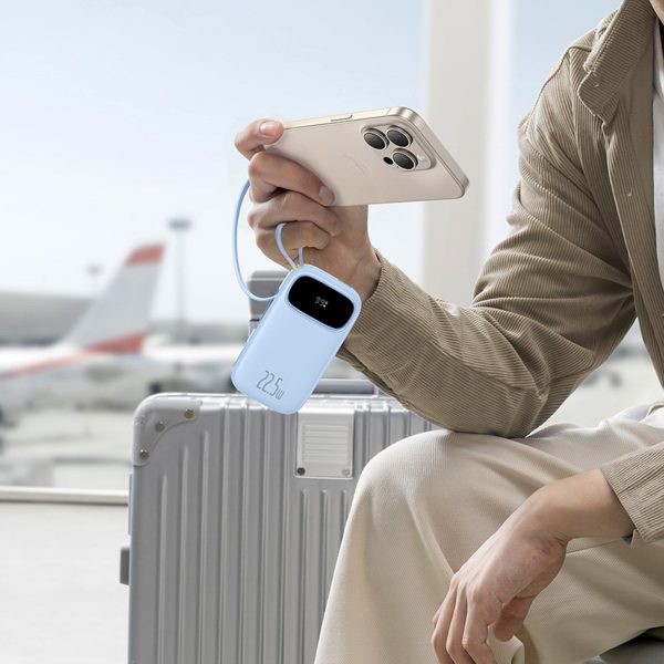 Powerbank 20000mAh ar displeju un iebūvētiem kabeļiem EnerFill FC31 22.5W - zils