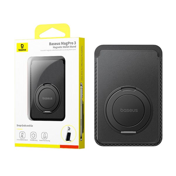 Magnētiskā karšu maciņš ar MagSafe statīvu - melns