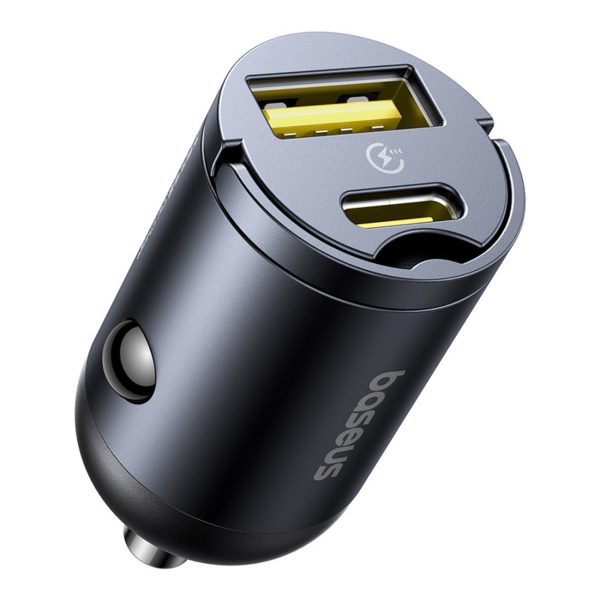 USB-A USB-C 30W automašīnas lādētājs - melns