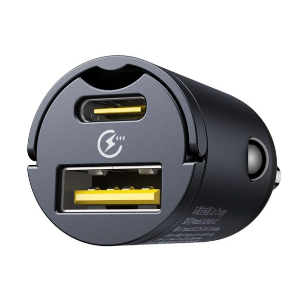 USB-A USB-C 30W automašīnas lādētājs - melns