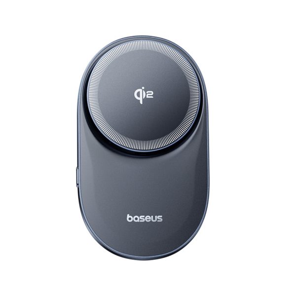 Magnētiskais turētājs ar induktīvo lādētāju viedtālruņiem uz gaisa atveres Qi2 - melns