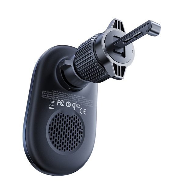 Magnētiskais turētājs ar induktīvo lādētāju viedtālruņiem uz gaisa atveres Qi2 - melns