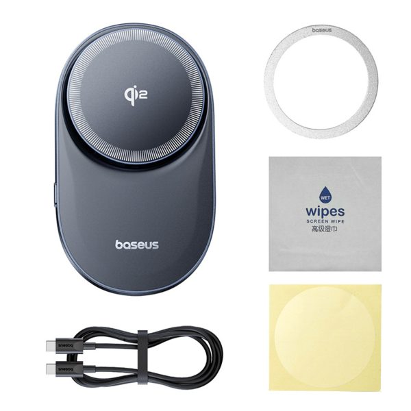 Magnētiskais turētājs ar induktīvo lādētāju viedtālruņiem uz gaisa atveres Qi2 - melns