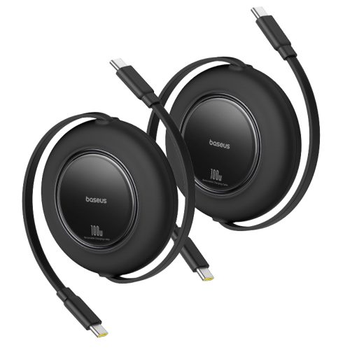 Ievelkams USB-C kabelis 100W 2m melns - 2 gab.