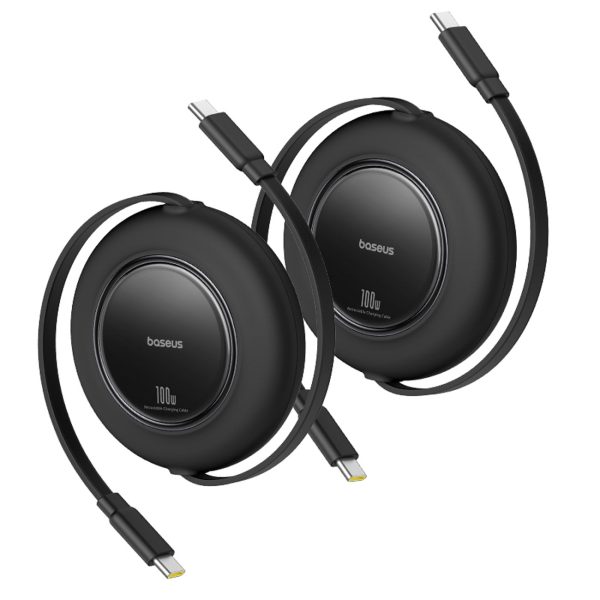 Ievelkams USB-C kabelis 100W 2m melns - 2 gab.