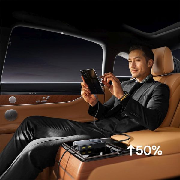 Automašīnas lādētājs ar ievelkamu vadu 6 ierīcēm 60W - melns