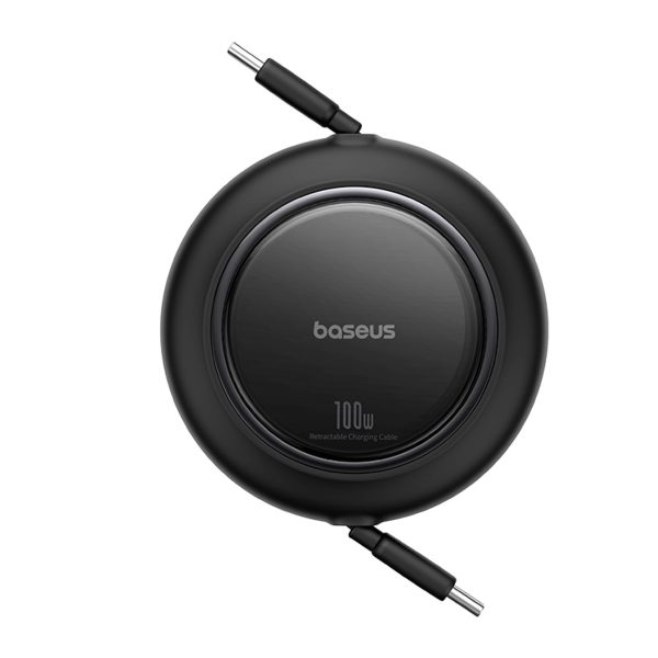 USB-C Free2Pull Mini 100W ievelkams kabelis 1,5 m - melns