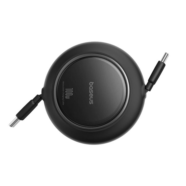 USB-C Free2Pull Mini 100W ievelkams kabelis 1,5 m - melns