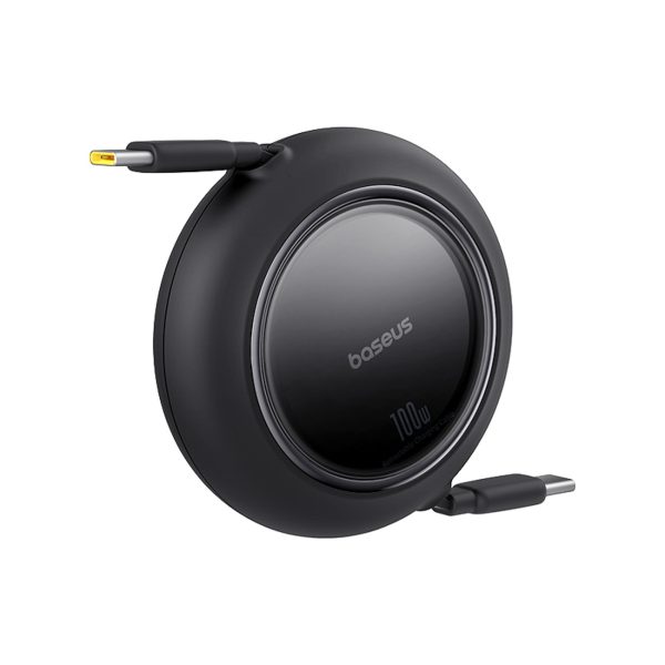 USB-C Free2Pull Mini 100W ievelkams kabelis 1,5 m - melns