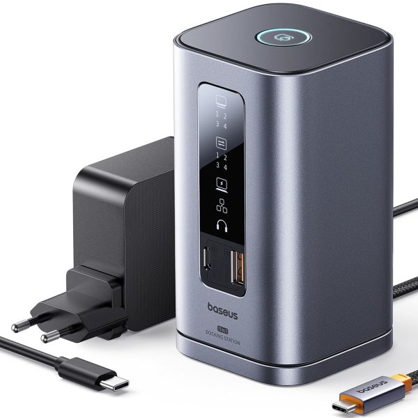 HUB dokstacija 11in1 USB-C HDMI DP USB-A USB-C RJ45 PD Mini Jack 3.5mm ES lādētājs - pelēks