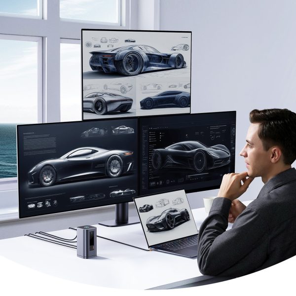 HUB dokstacija 11in1 USB-C HDMI DP USB-A USB-C RJ45 PD Mini Jack 3.5mm ES lādētājs - pelēks