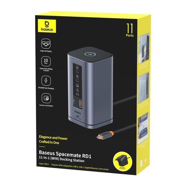 HUB dokstacija 11in1 USB-C HDMI DP USB-A USB-C RJ45 PD Mini Jack 3.5mm ES lādētājs - pelēks