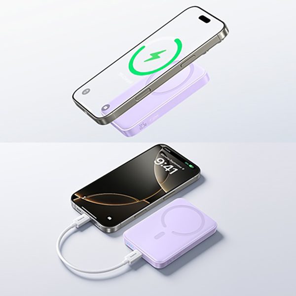 10000mAh 22.5W MagSafe induktīvais pārnēsājamais akumulators ar USB-C kabeli 20V/3A 0.3m - violets