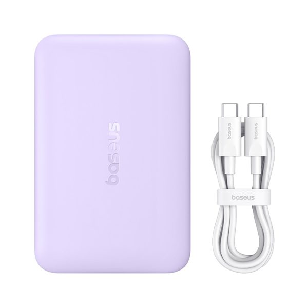 10000mAh 22.5W MagSafe induktīvais pārnēsājamais akumulators ar USB-C kabeli 20V/3A 0.3m - violets