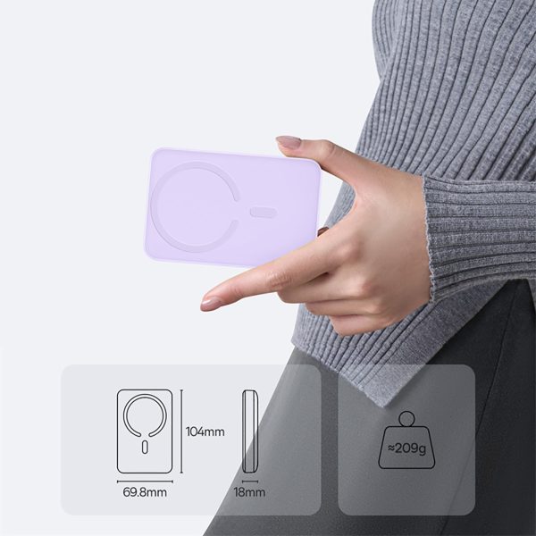 10000mAh 22.5W MagSafe induktīvais pārnēsājamais akumulators ar USB-C kabeli 20V/3A 0.3m - violets