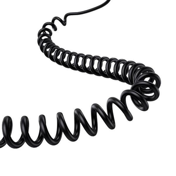 USB-C automašīnas lādētājs ar iebūvētu 30 W spirālveida USB-C kabeli - melns