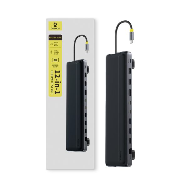 HUB 12-in-1 dokstacija USB-C HDMI DisplayPort USB-A SD/microSD RJ45 PD - pelēka