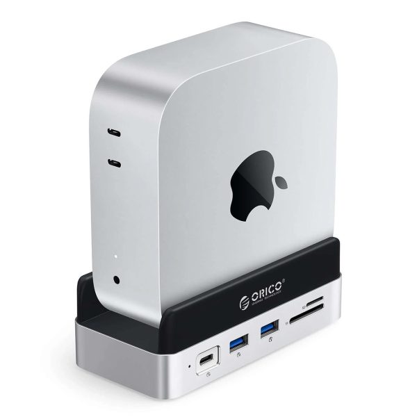 10 vienā dokstacija Mac mini M.2 USB-C USB-A HDMI RJ45 SD/TF — sudrabkrāsas