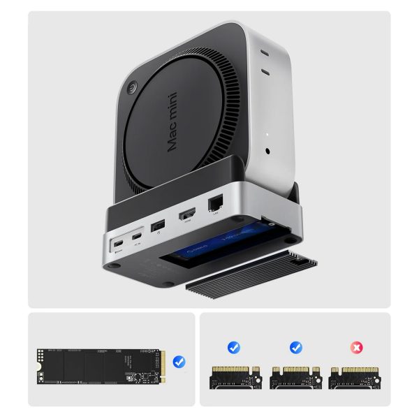 10 vienā dokstacija Mac mini M.2 USB-C USB-A HDMI RJ45 SD/TF — sudrabkrāsas