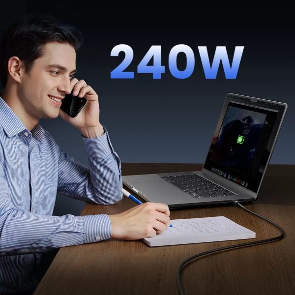 Kabelis USB-C USB4 Thunderbolt5 80Gbps 240W 1m - melns