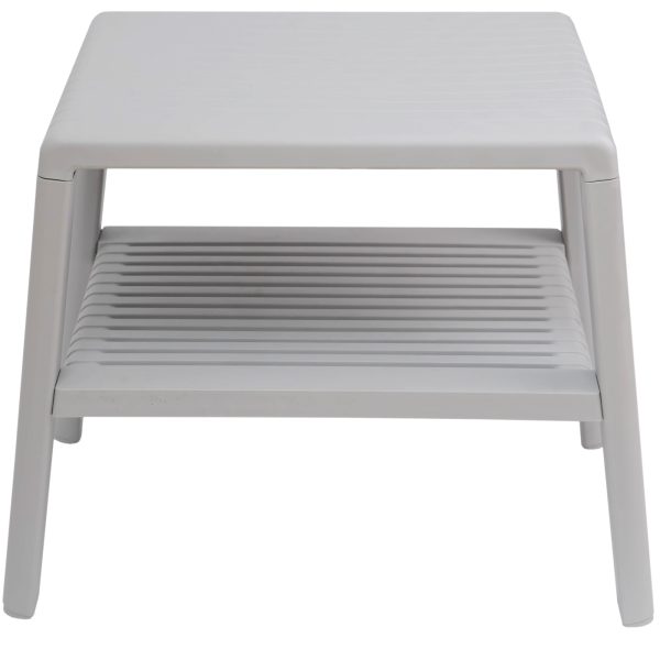 Izturīgs dārza baseina kafijas galdiņš ar plauktu - PELĒKS