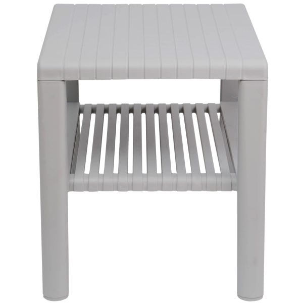 Izturīgs dārza baseina kafijas galdiņš ar plauktu - PELĒKS