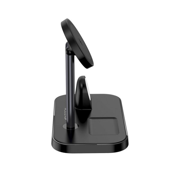 3-in-1 bezvadu lādētājs ar viedtālruņa statīvu Apple Watch AirPods MagSafe - melns