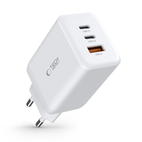 USB-C USB-A C65W PD 65W QC sienas lādētājs - balts