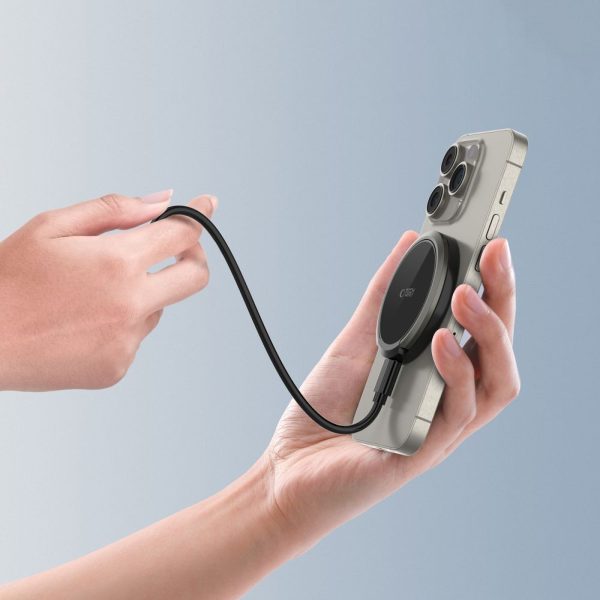 Induktīvā lādētāja statīvs, USB-A - USB-C MagSafe kabelis - melns