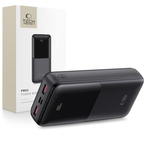 Powerbank 20000mAh USB-A USB-C 22.5W PB02 - melns