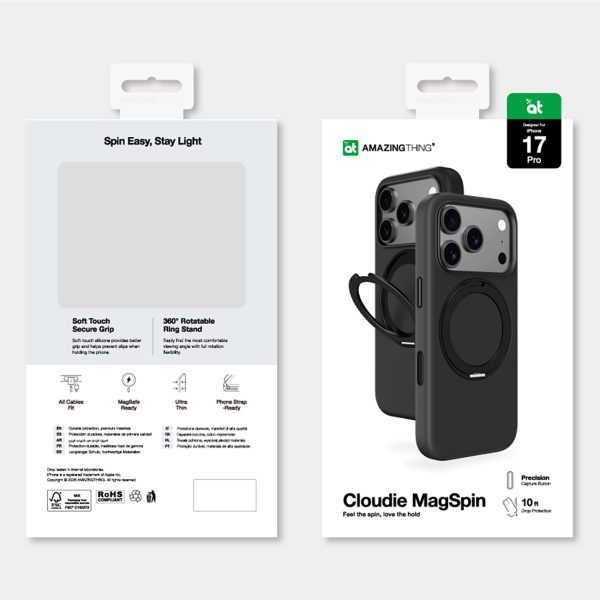 Cloudie iPhone 17 Pro maciņš ar statīvu - melns