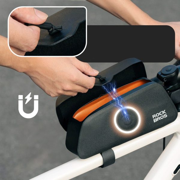 Ūdensizturīga velosipēda rāmja soma ar magnētisku aizdari 0,9 l - melna