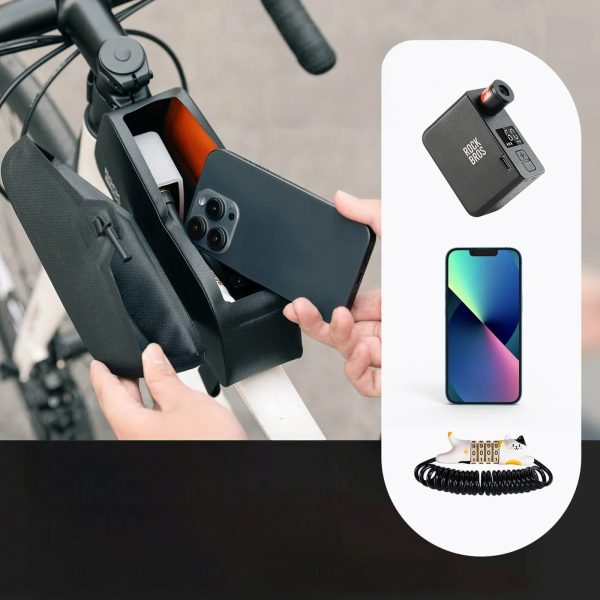 Ūdensizturīga velosipēda rāmja soma ar magnētisku aizdari 0,9 l - melna