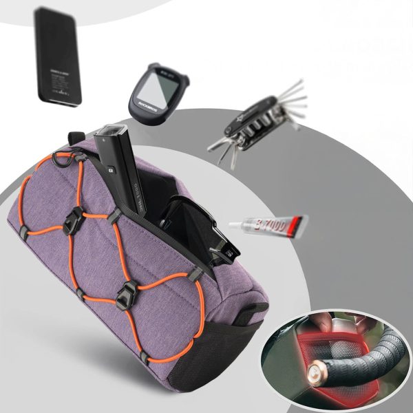 Velosipēda stūres soma ar siksnu 2,2 l - violeta